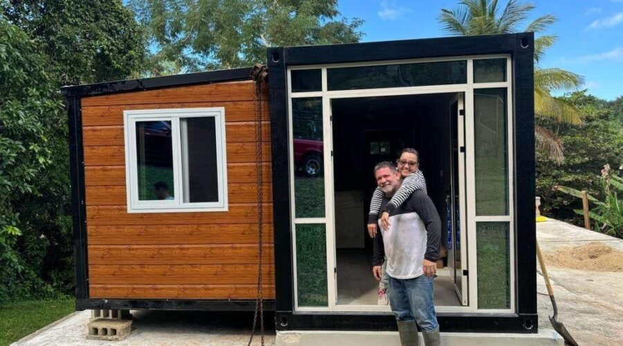 A couple moves into a new home made of expandable container houses